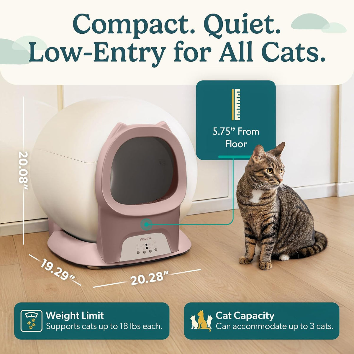 petcove purrtek automatic litter box self cleaning 5ghz, side view
