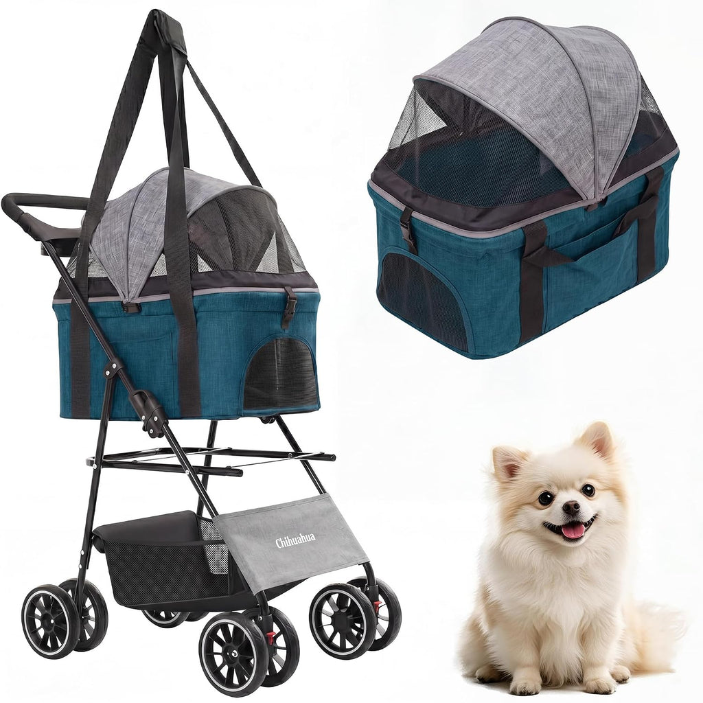 2-in-1 foldable pet stroller 4-wheel for small dogs, main product view