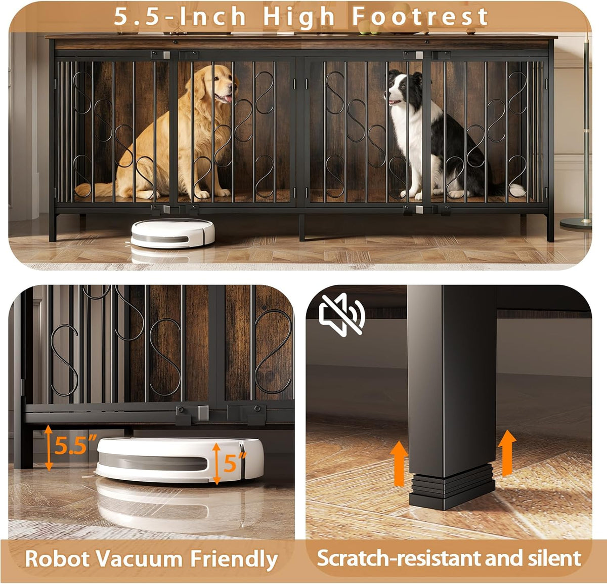 cozpaw 71" double dog crate with elevated legs shown in use