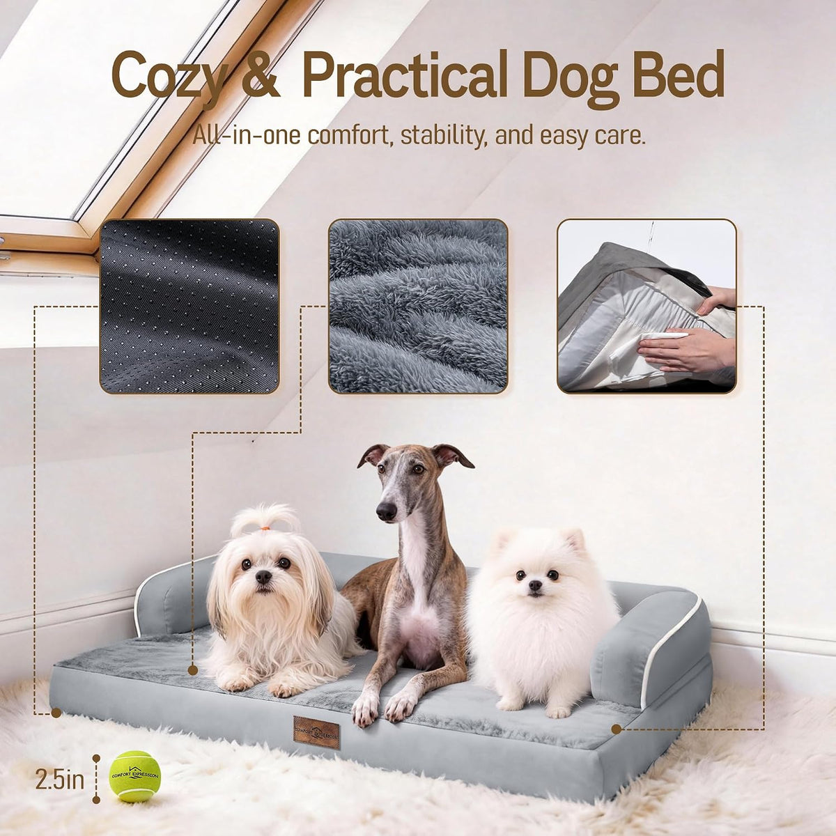 comfort expression orthopedic xl dog bed for large, side view
