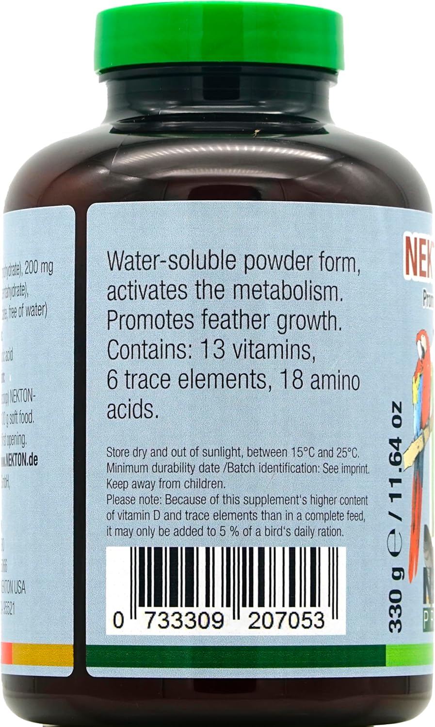 nekton-biotin for bird feathering 330gm/ 11.64oz, side view
