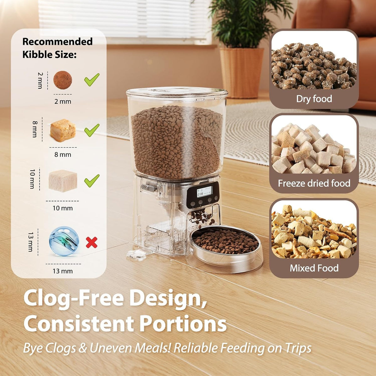 petrice automatic cat feeder, 4l/16cups cat food dispenser, close-up detail