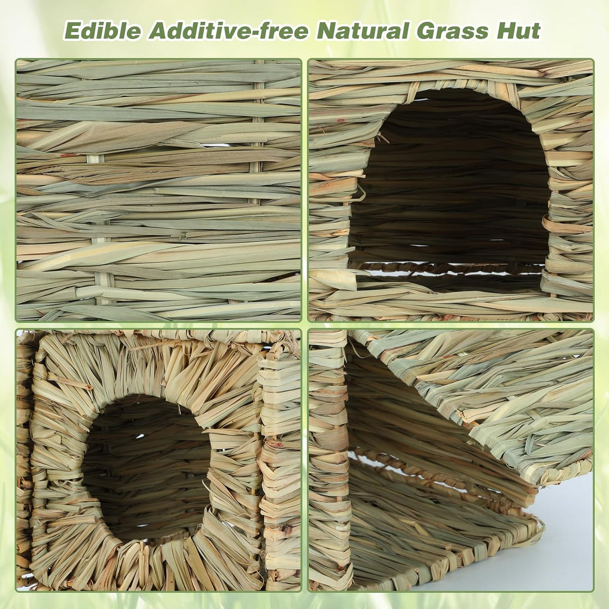 bwogue 2 pack grass bunny house, natural hand, side view