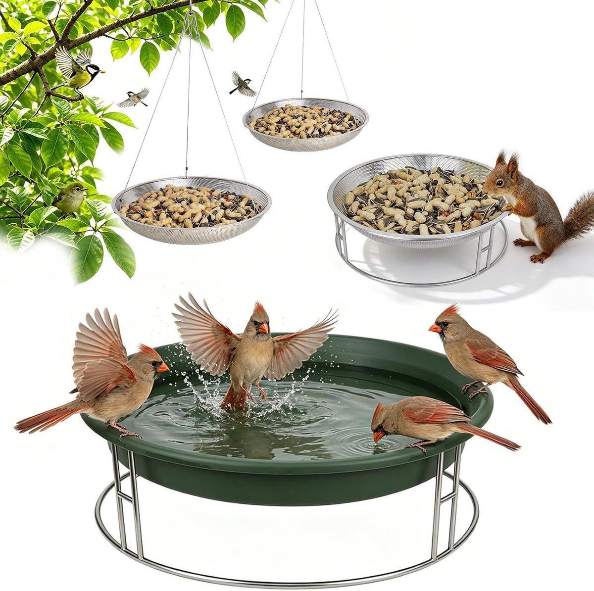ground bird feeder & bath station set for, main product view