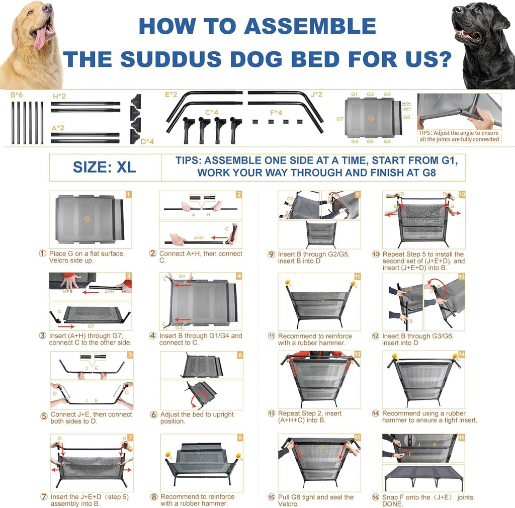 suddus elevated dog bed for large dogs 120lb, front angle view