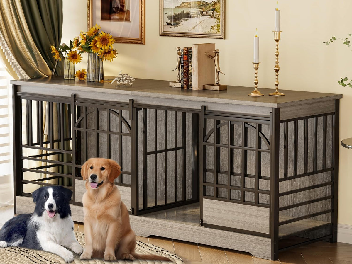 cozpaw 78" double dog crate with divider, grey, main product view