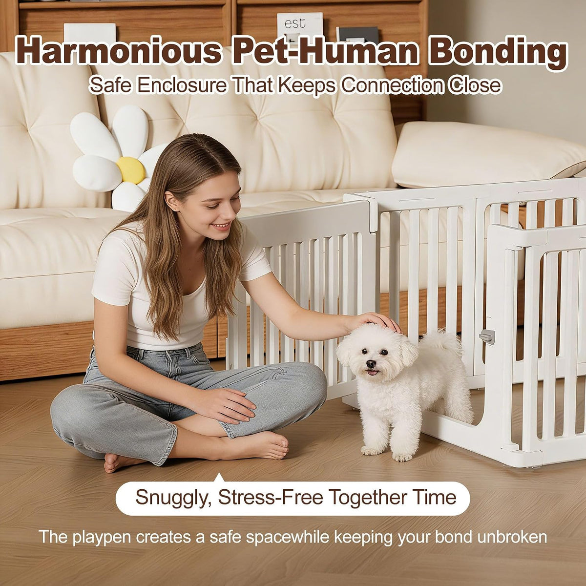 24" plastic dog playpen, 7-panel lightweight pet play, side view