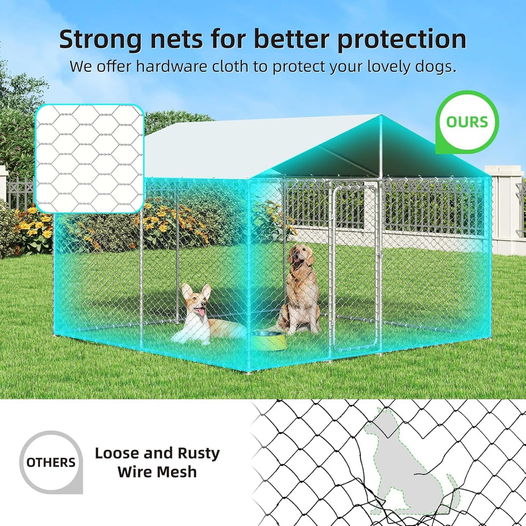 10'x10' outdoor dog kennel, heavy duty dog pens, close-up detail