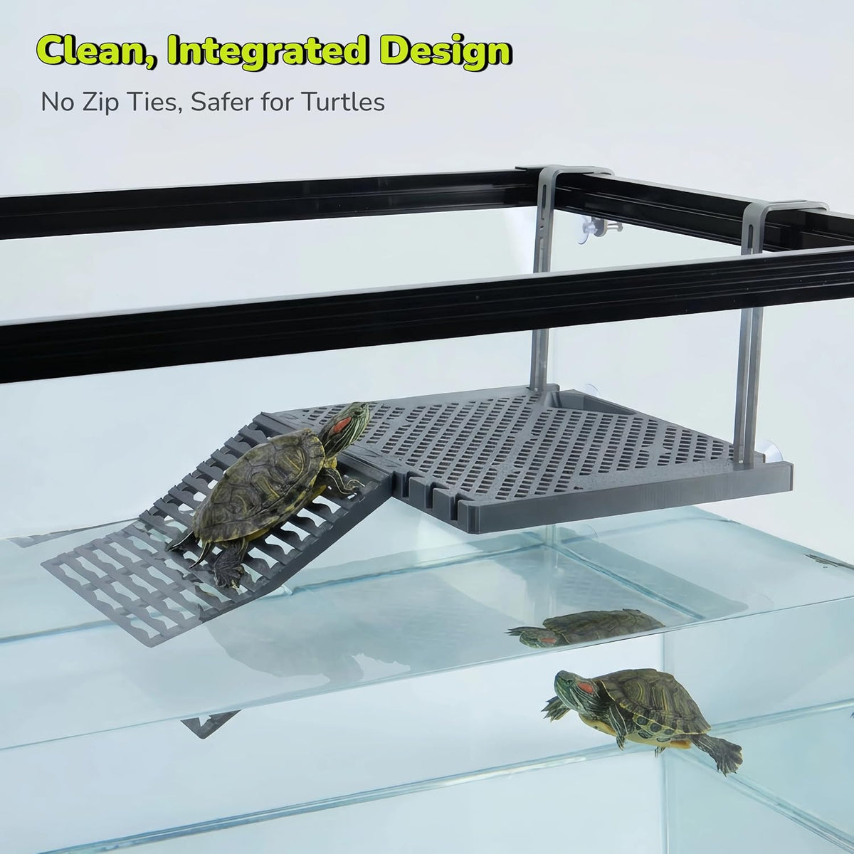 solidform hanging turtle basking platform with built-in food, side view
