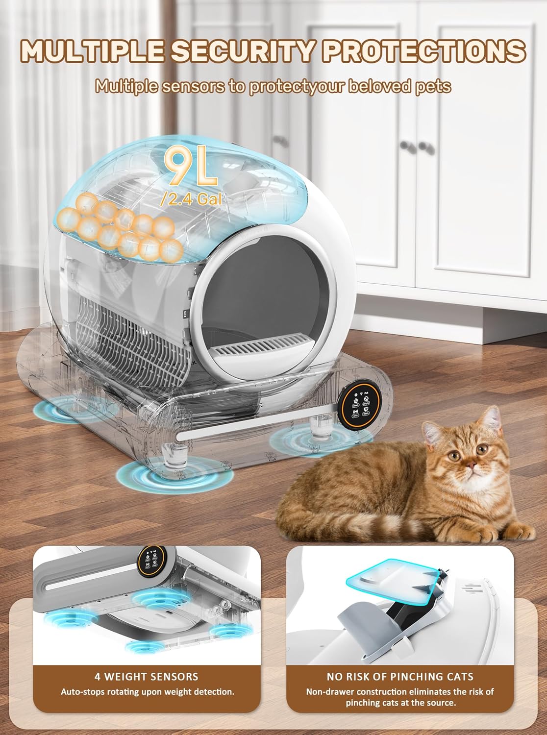 automatic litter box, app control, 65l+9l large capacity,3, close-up detail