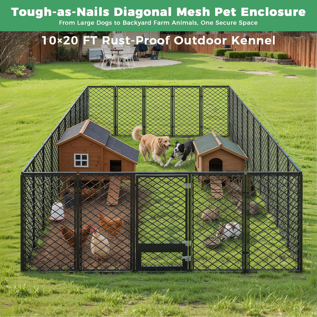 10x20 ft heavy duty dog kennel outdoor with, close-up detail
