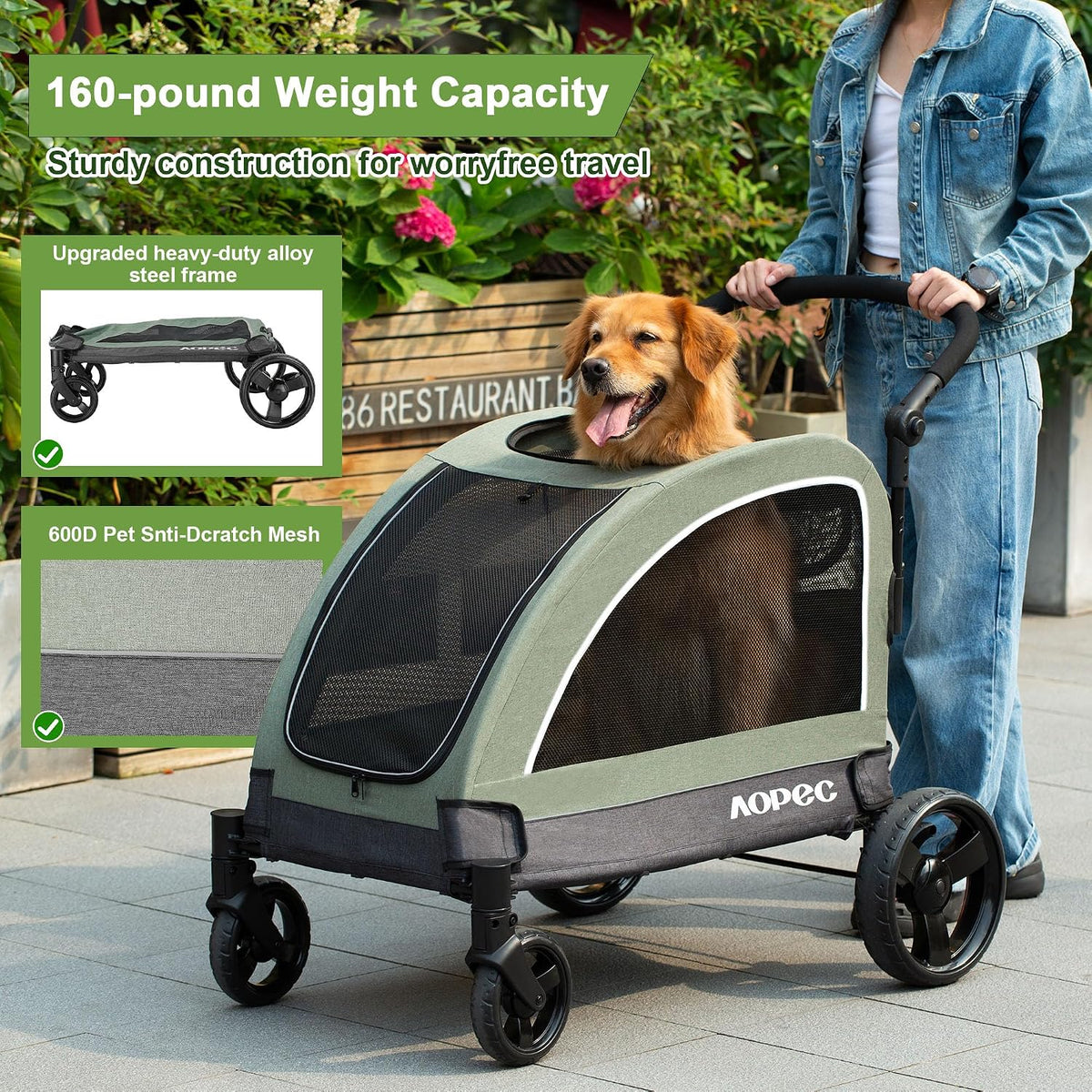 dog stroller for large & medium dogs, dual, side view