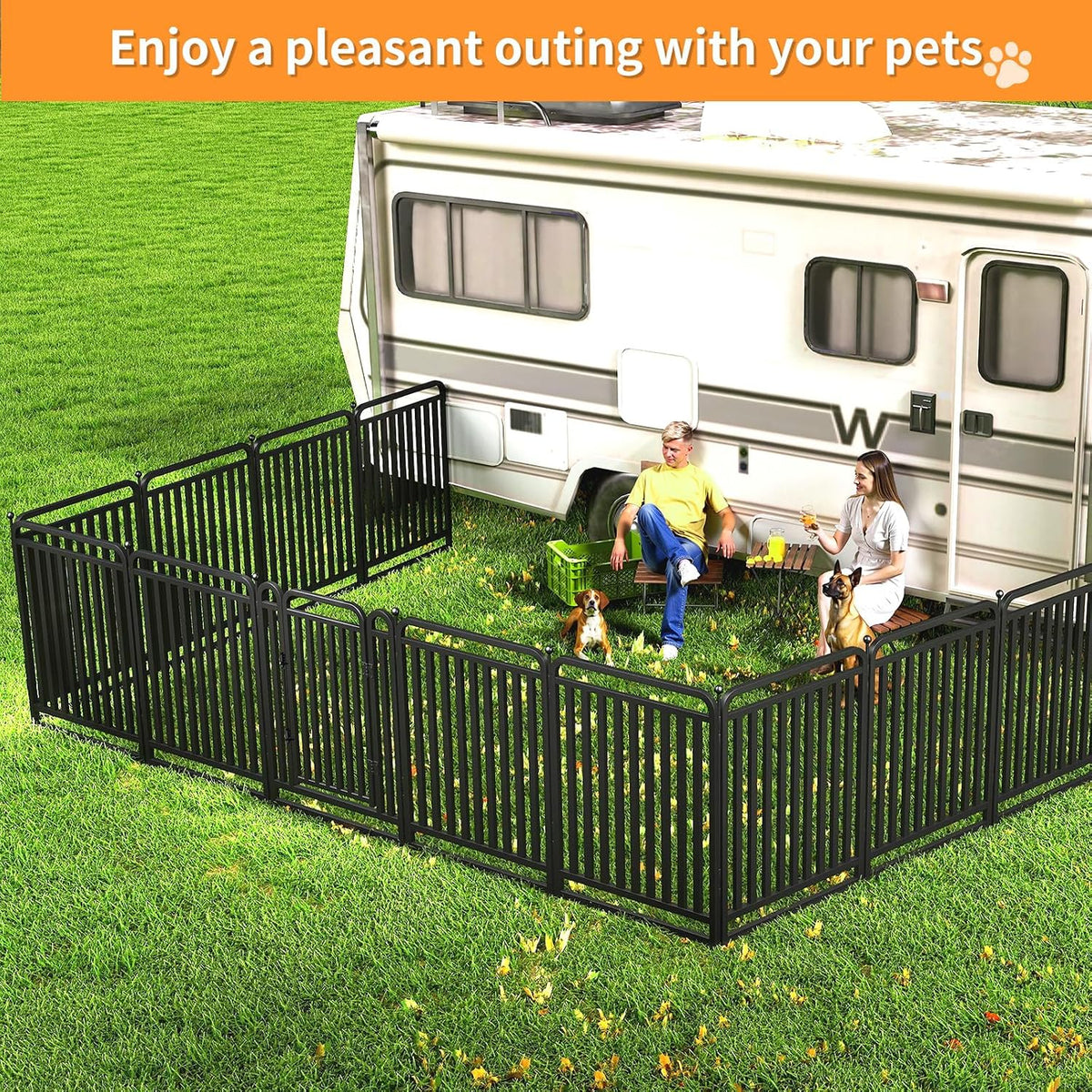 thickened metal tube dog playpen outdoor, low threshold showing dimensions