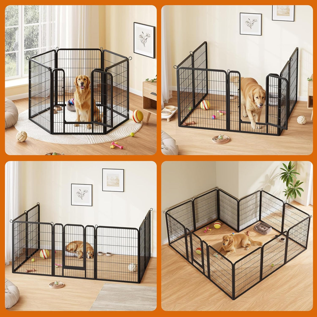 yaheetech 40" h 6-panel extra wide dog playpen showing dimensions