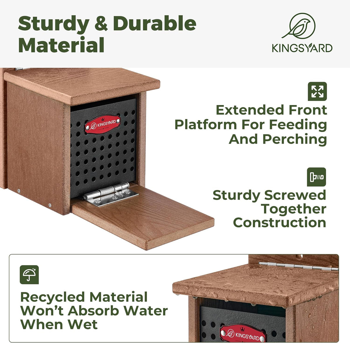 kingsyard squirrel feeder box for outside, recycled plastic, side view