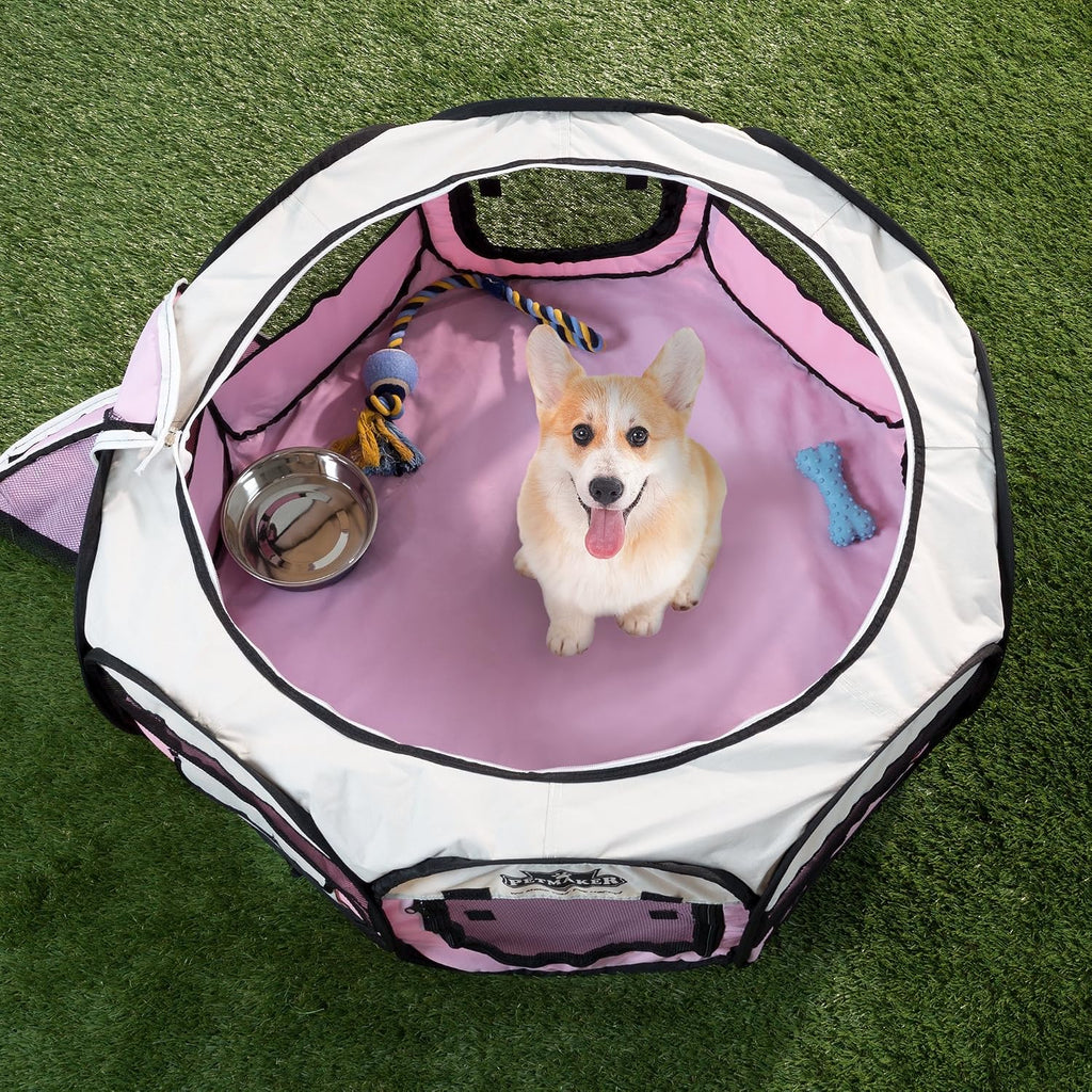 portable puppy playpen - small pop-up play yard, close-up detail