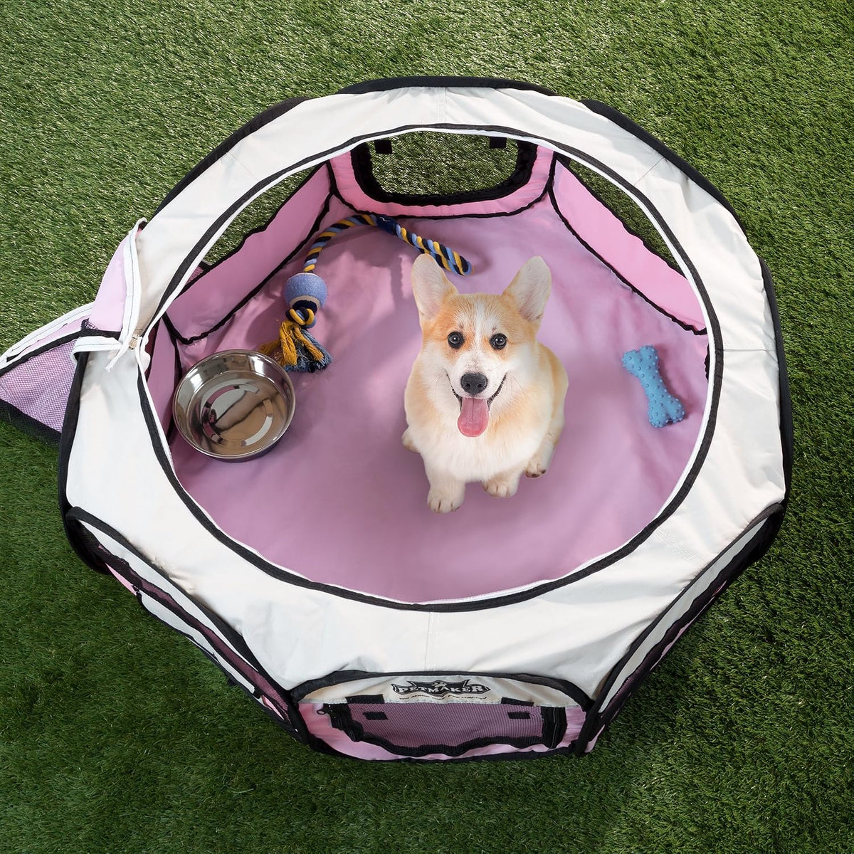 portable puppy playpen - small pop-up play yard, close-up detail