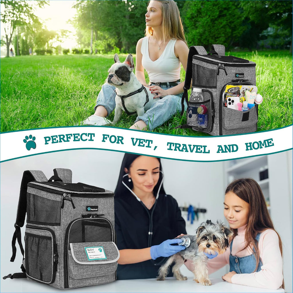 petami dog backpack carrier, airline approved 4-way entry on a desk or shelf