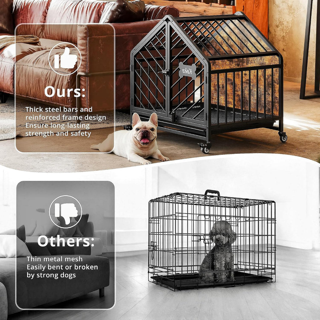 ironck 27.6" dog crate furniture with pull-out tray on a desk or shelf