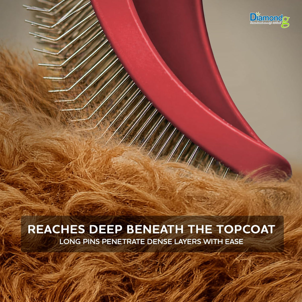 diamondg slicker brush for dogs - long pin, close-up detail