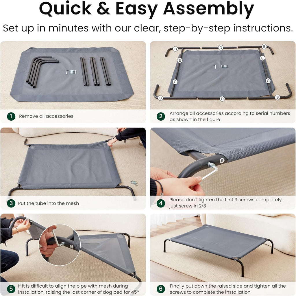 love's cabin elevated cooling dog bed for large, front angle view