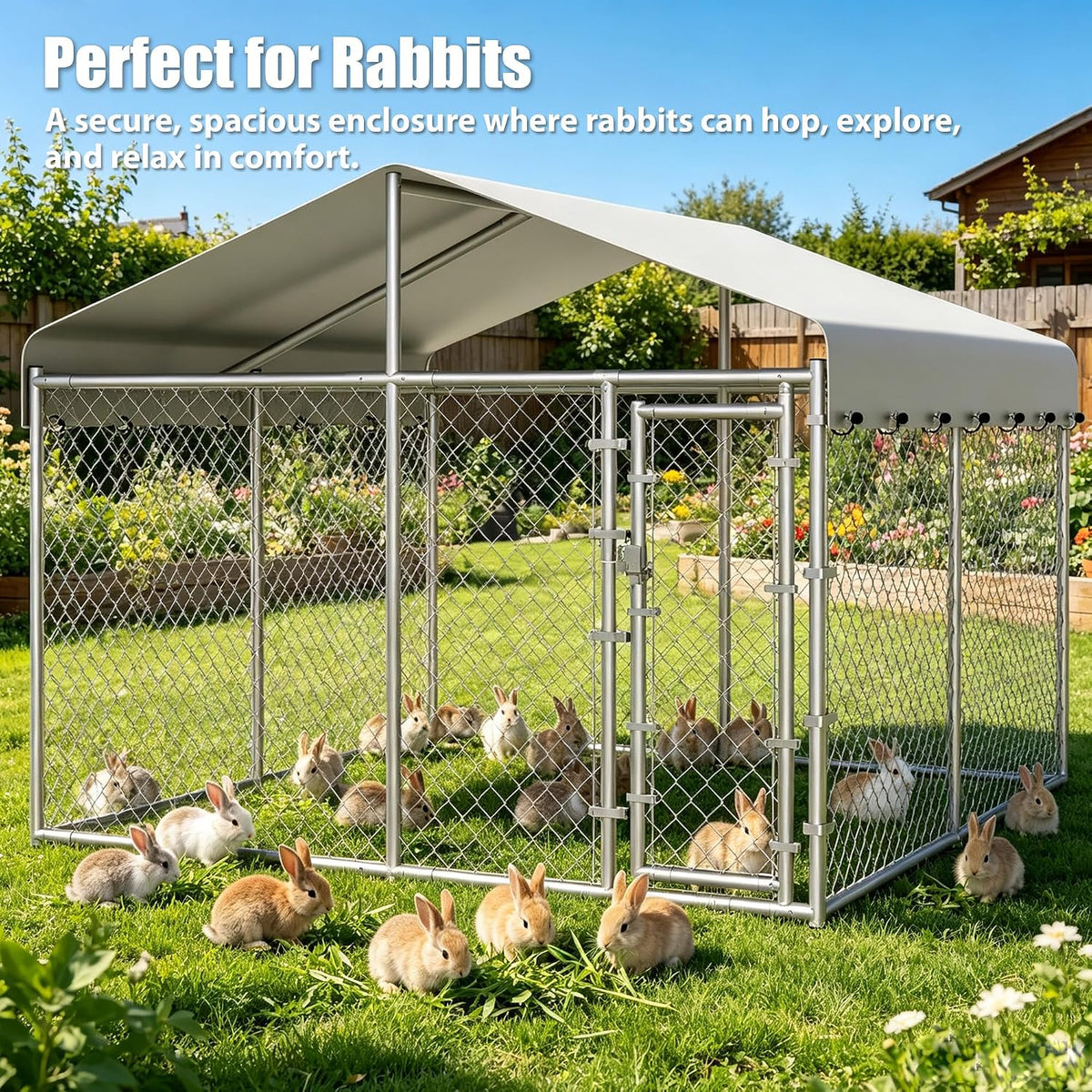 10'x10'x6.56' large outdoor dog kennel with roof, heavy, side view