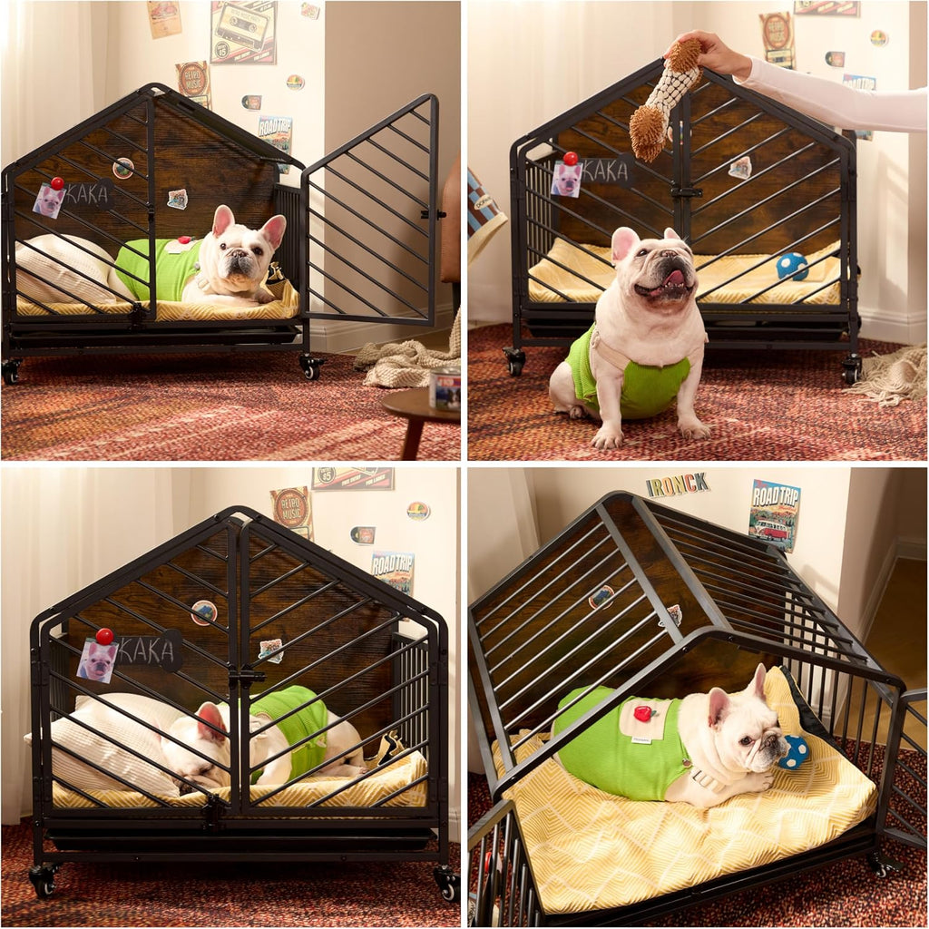 ironck 27.6" dog crate furniture with pull-out tray, close-up detail