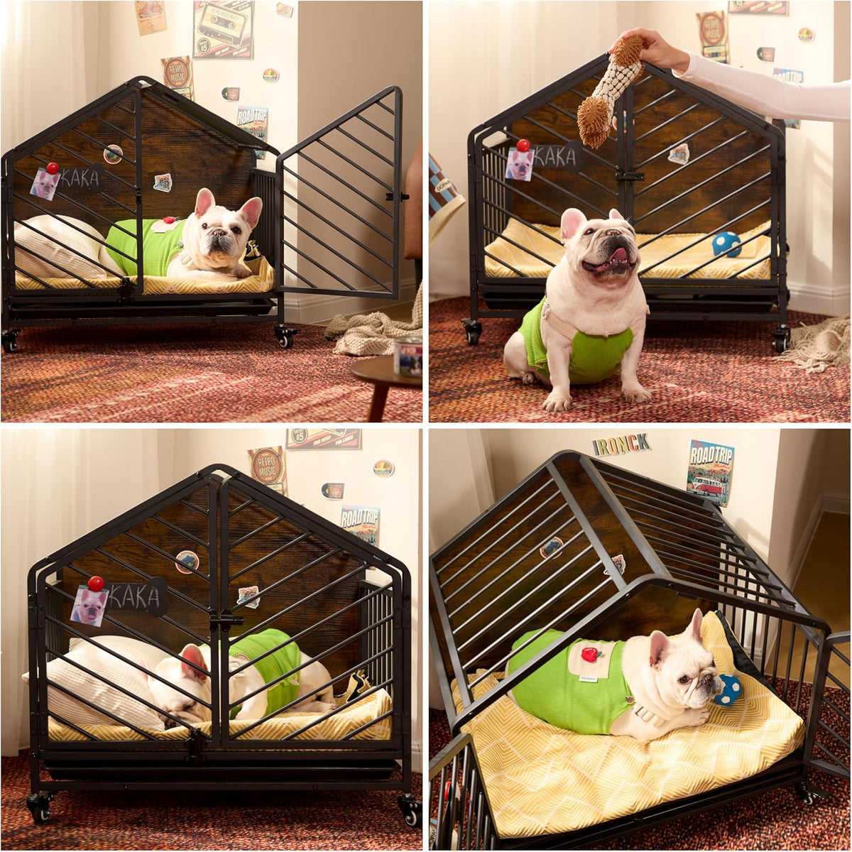 ironck 27.6" dog crate furniture with pull-out tray, close-up detail