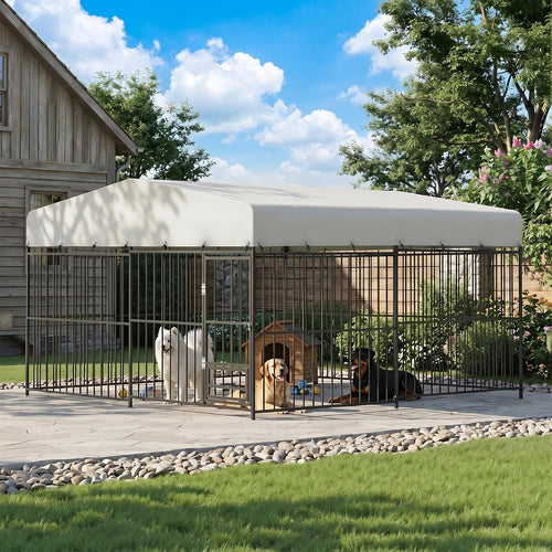 10×10×6 ft outdoor dog kennel with swivel feeder, main product view