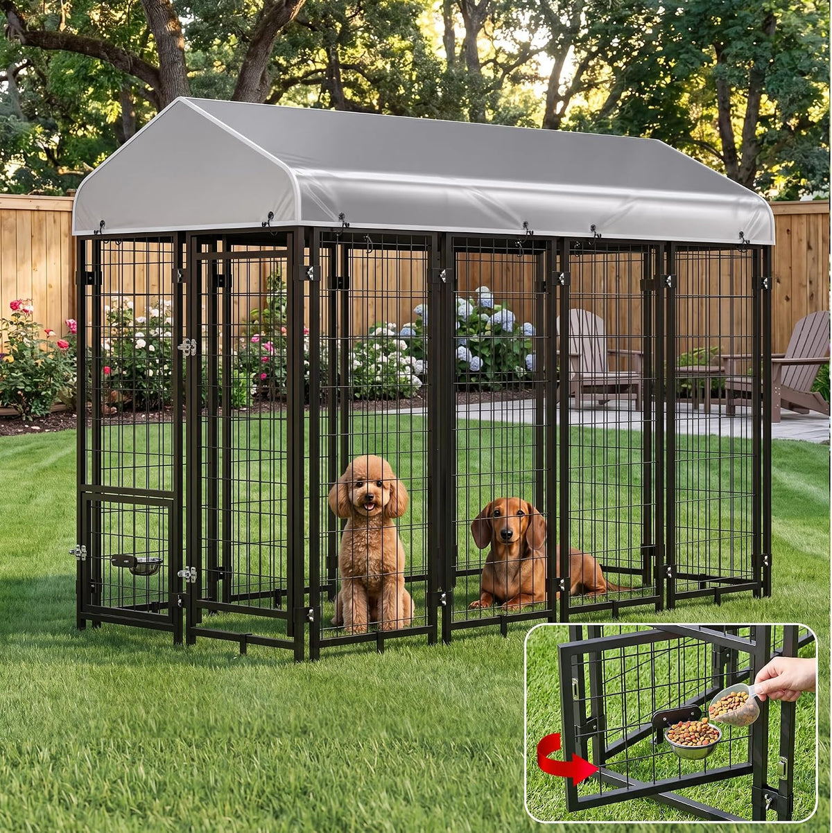 dog kennel outdoor enclosure with roof, 8x4x6 ft, main product view