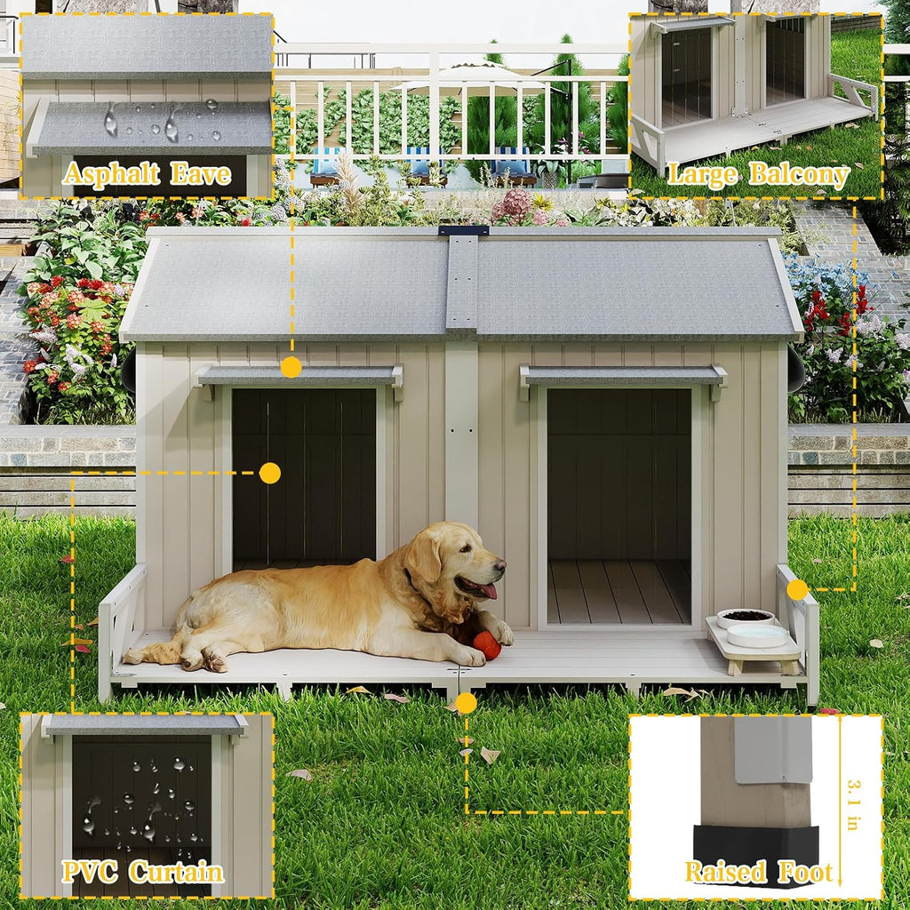 petscosset 59.4" l large dog house outdoor & showing dimensions