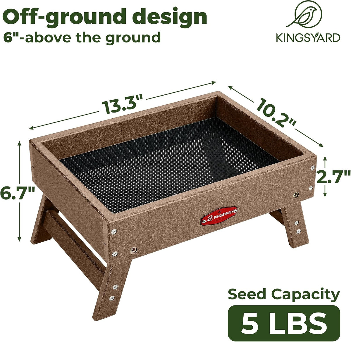kingsyard ground bird feeder, elevated tray with recycled shown in use