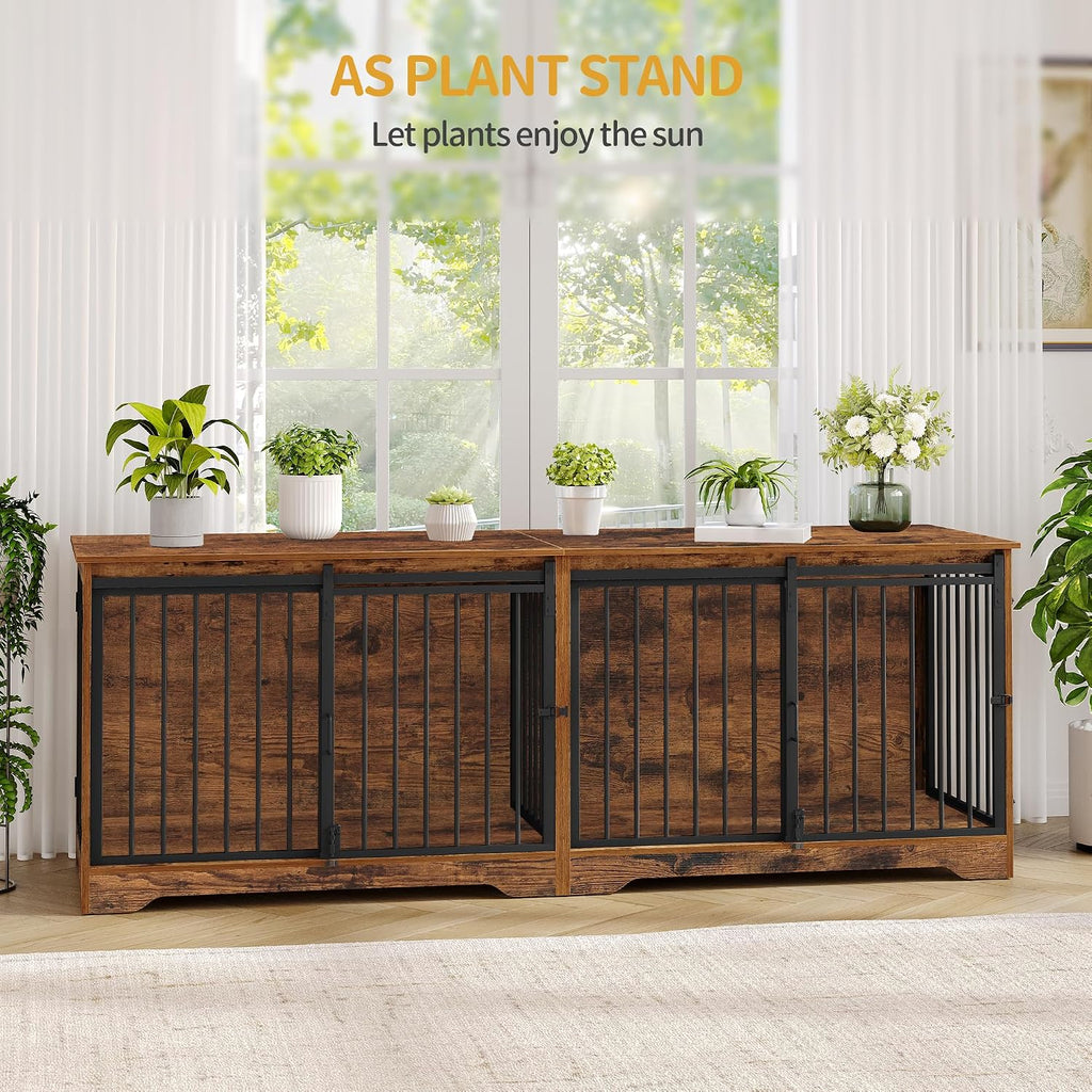 hzuaneri 77.6 in double dog crate furniture, dog, front angle view