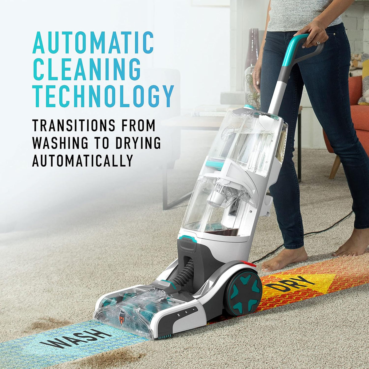 hoover smartwash automatic carpet cleaner, fh52000g, turquoise and, close-up detail