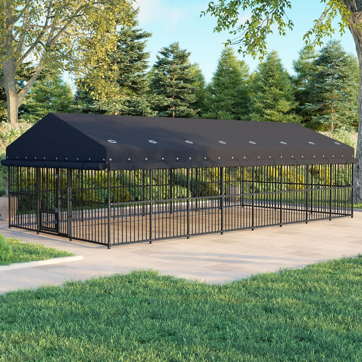 10x20x6.5 ft large dog kennel, outdoor dog enclosure, close-up detail
