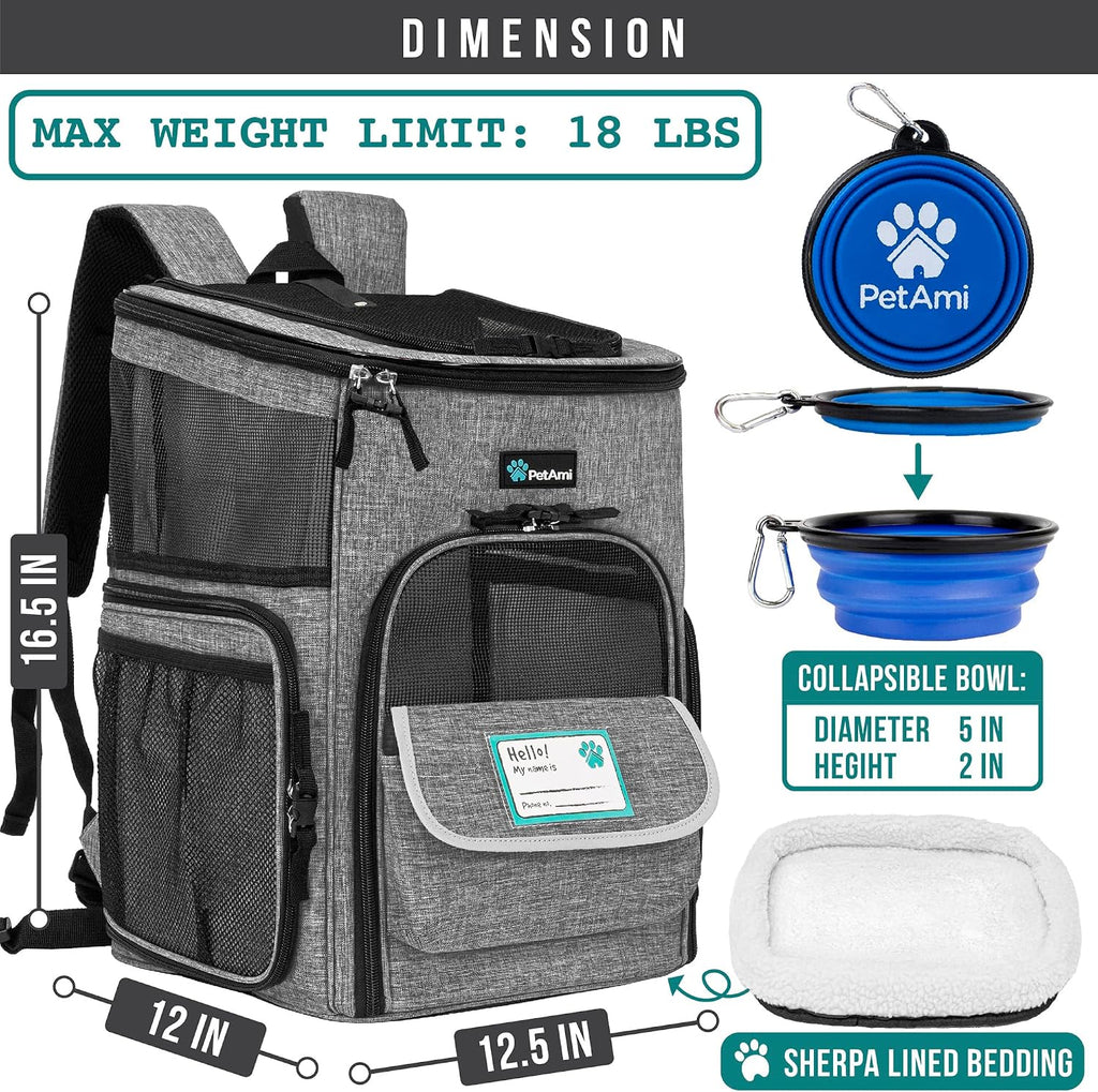 petami dog backpack carrier, airline approved 4-way entry shown in use