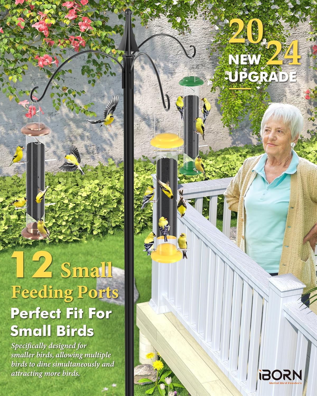 iborn finch feeders for outside,14 inch tube bird, close-up detail