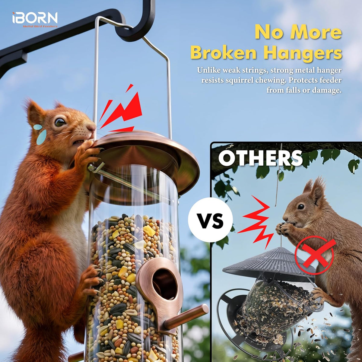 iborn bird feeders for outdoors 15" 6 ports, side view