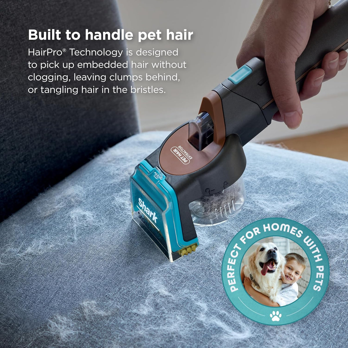 shark stainstriker hairpro portable stain cleaner,3 tools, self-clean, close-up detail