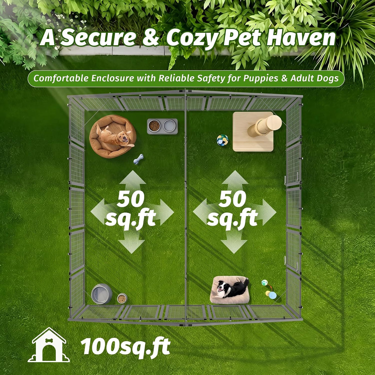 10x10 ft outdoor dog kennel for 2 areas, close-up detail
