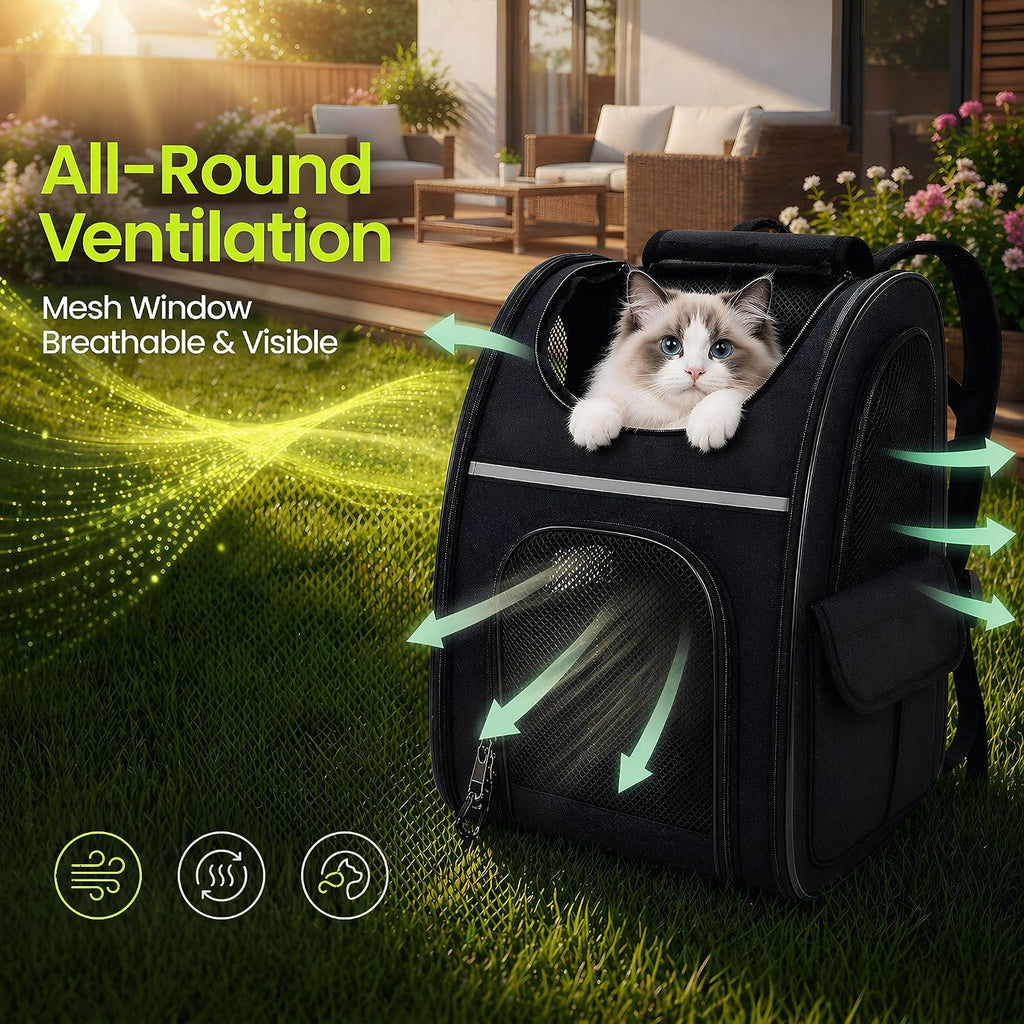 expandable cat backpack carrier airline approved pet travel, close-up detail