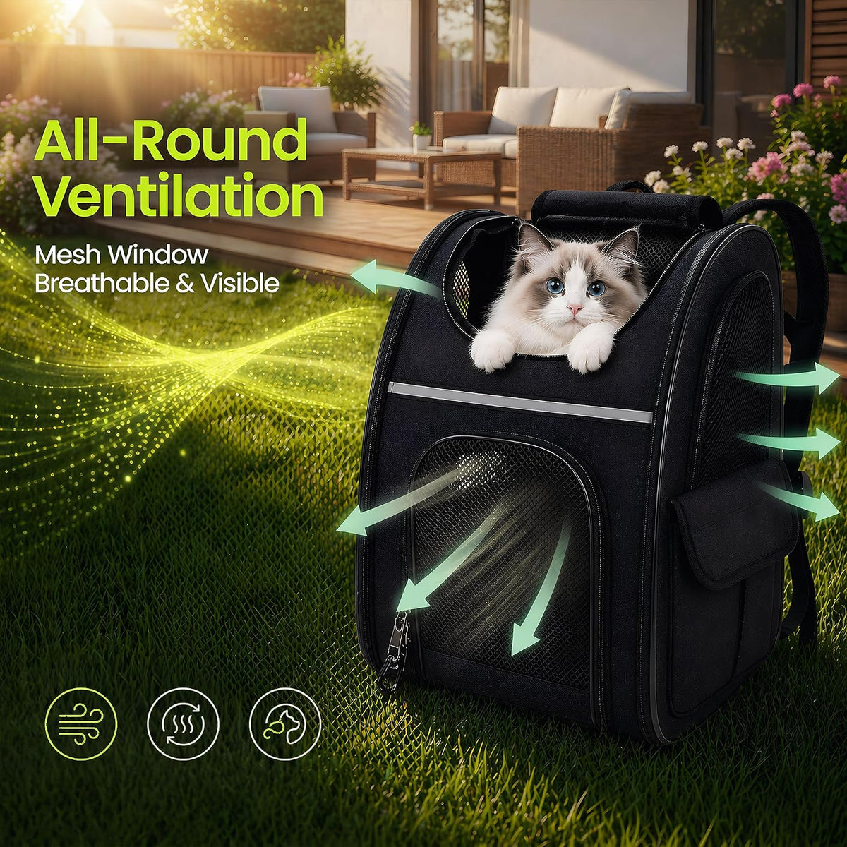 expandable cat backpack carrier airline approved pet travel, close-up detail