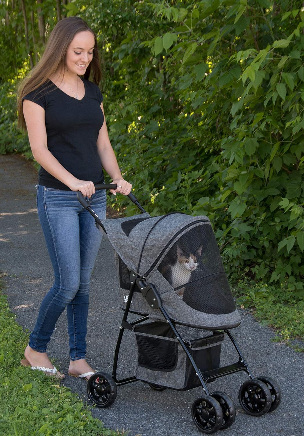 pet gear no-zip happy trails lite pet stroller, side view