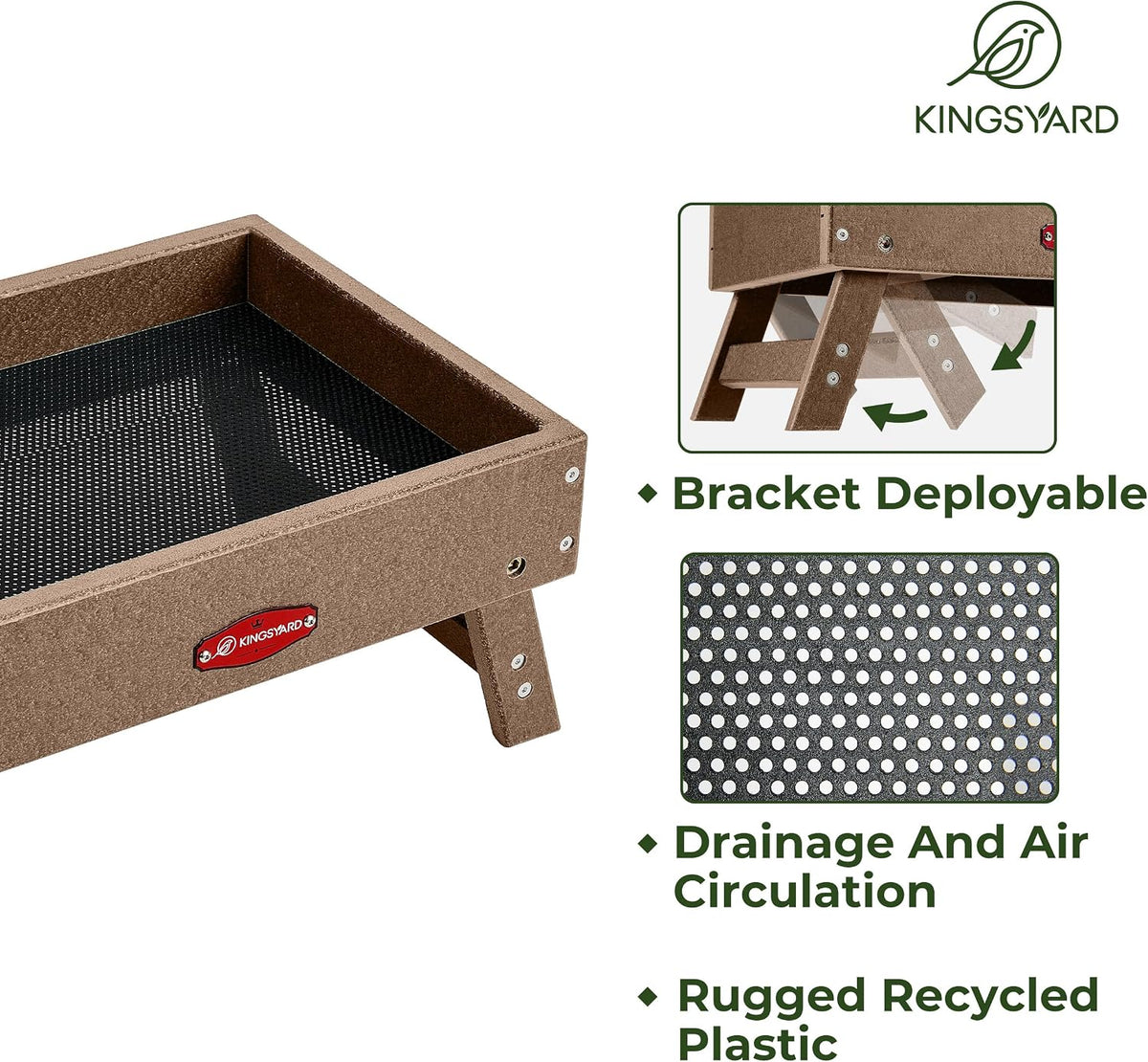 kingsyard ground bird feeder, elevated tray with recycled, side view