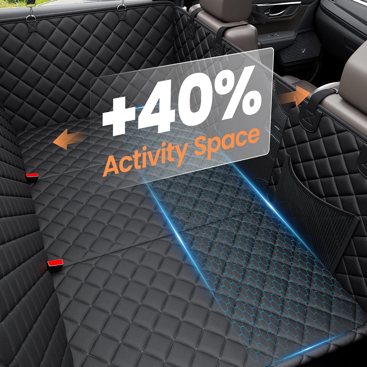 peticon dog car seat cover, 3-in-1 hard bottom showing dimensions