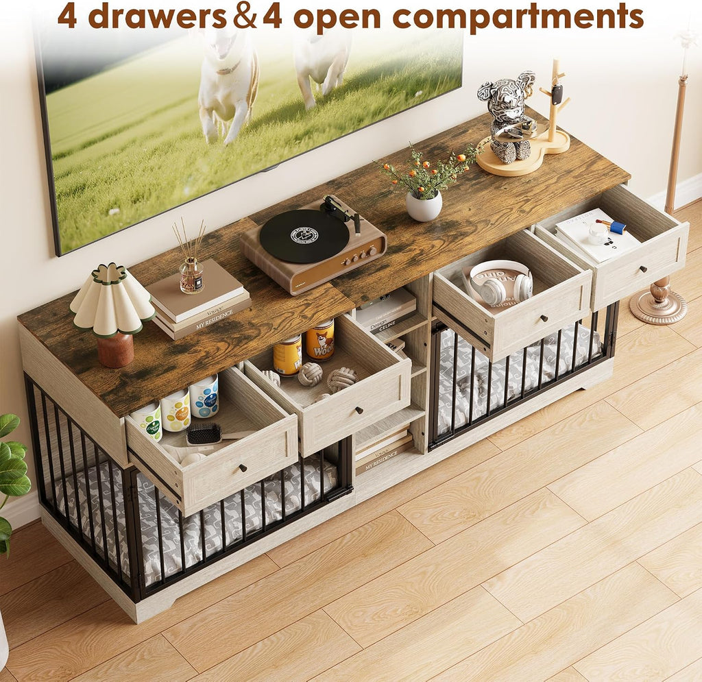 garveehome 82" double dog crate furniture with storage, side view