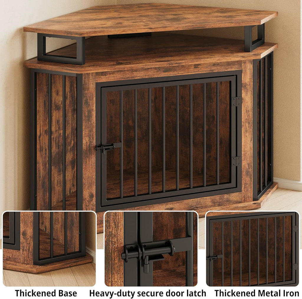 ironck 43.3" corner dog crate furniture with 2-tier on a desk or shelf
