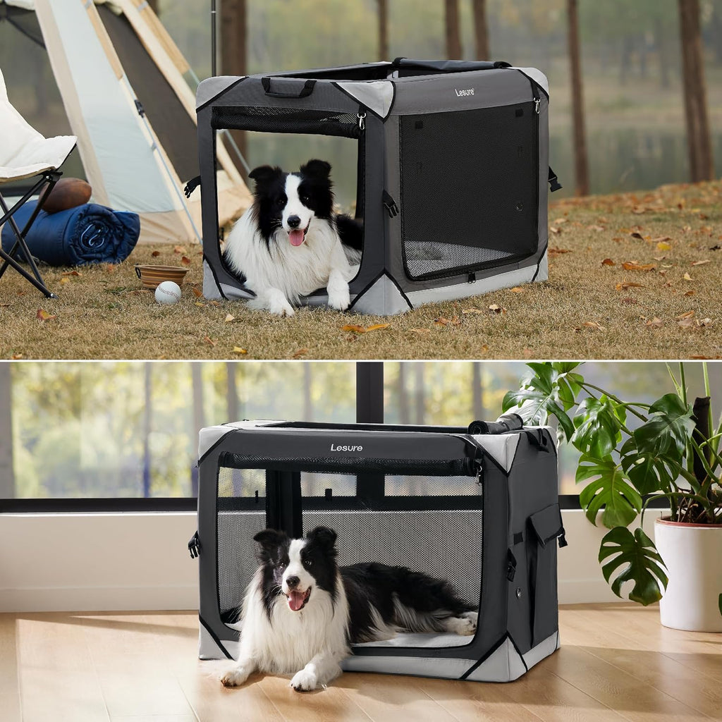 lesure portable collapsible dog crate for medium dogs shown in use