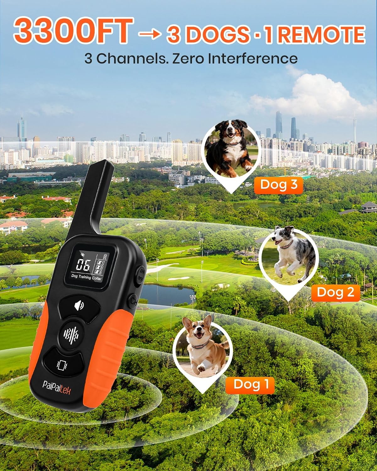 no shock dog training collar with remote, only, side view