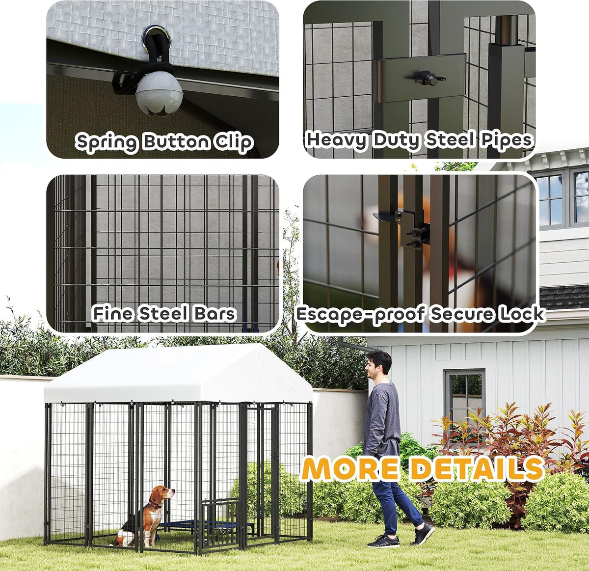 pawhut outdoor dog kennel with roof for s&m&l, front angle view